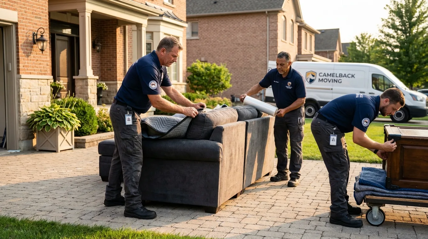 Large estate moving crew wrapping furniture in Yale, OK